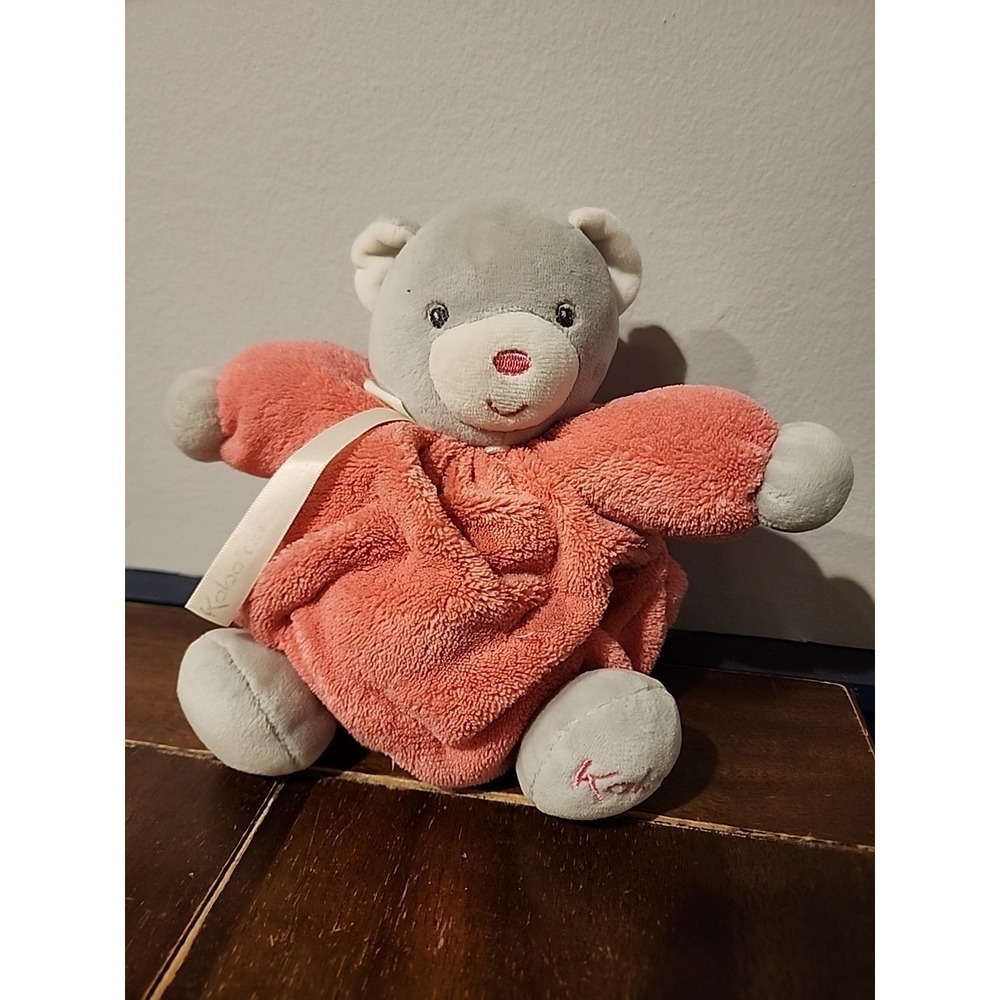 Kaloo Chubby Pink Bear Plush Gray White Ball Terrycloth Lovey Teddy France 9"